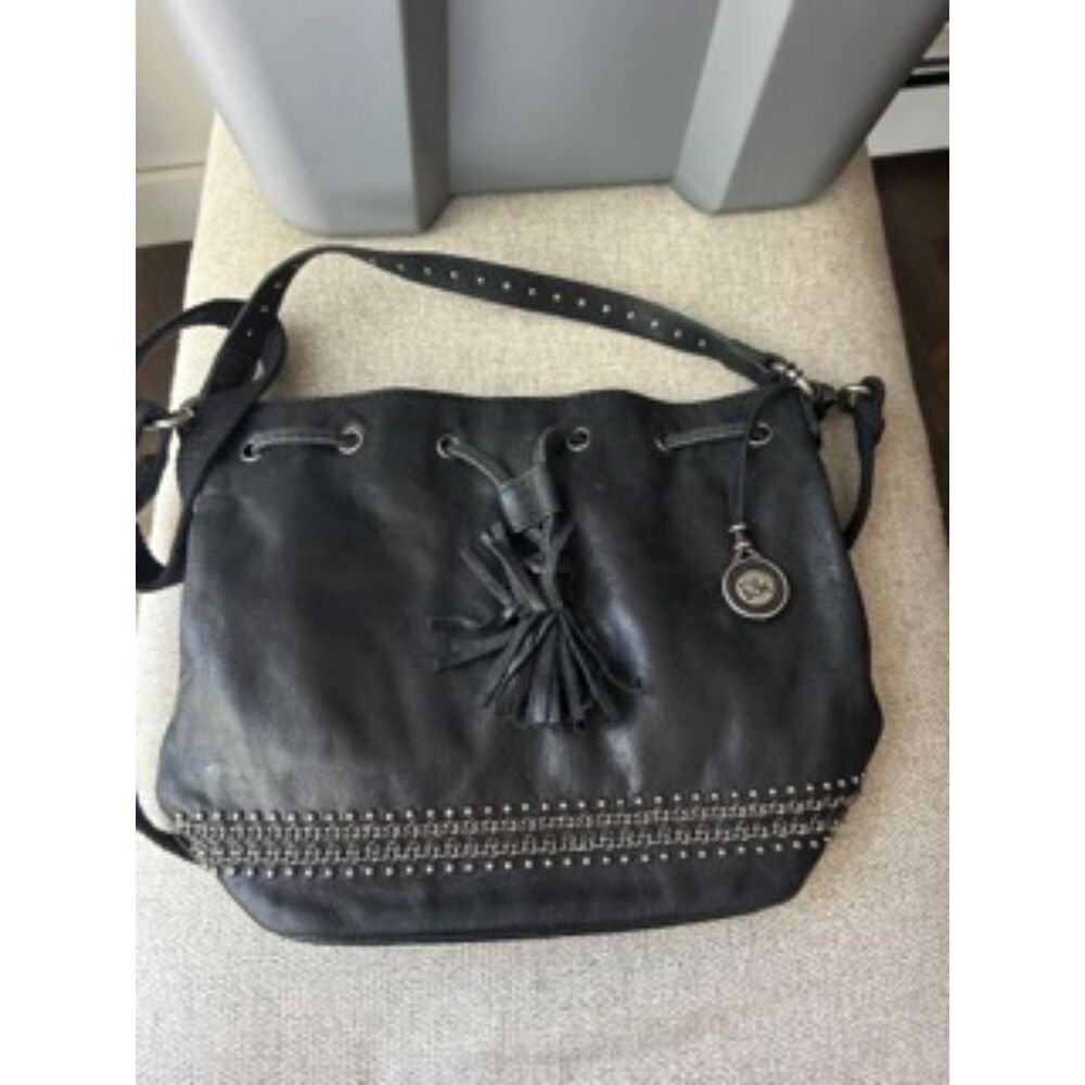 The Sak Black Studded Bucket Bag Tassel Boho Shoulder Purse